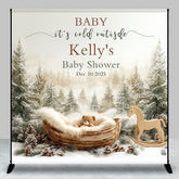 Lofaris Winter Forest Cradle Custom Name Baby Shower Backdrop